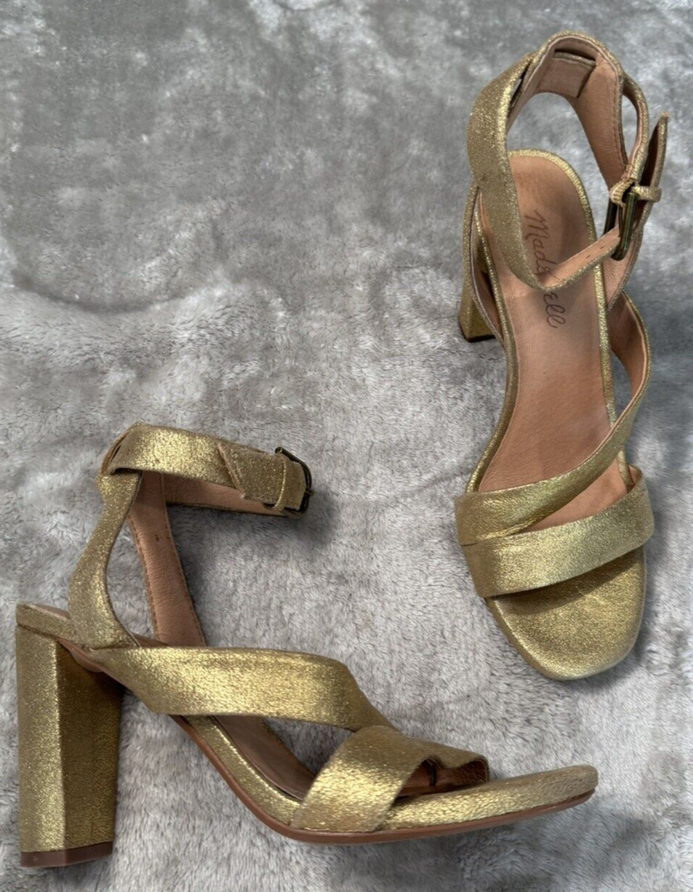 Madewell Gold Leather Metallic Strappy Sandals Block Heel Sandals Womens Size 7